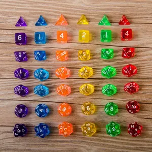 Transparent TTRPG DND Dice 7-Set (D4, D6, D8, D10, D10%, D12, D20)