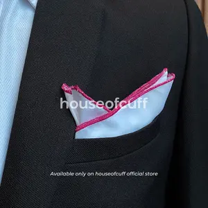 Houseofcuff pocket square handkerchief sapu tangan putih list pink