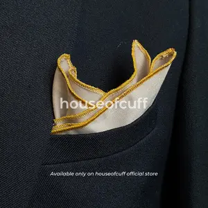 Houseofcuff pocket square handkerchief sapu tangan LINEN cream list kuning