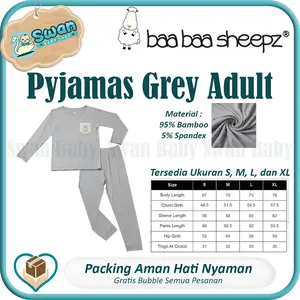 Baabaasheepz Pyjamas Set Cute Big Star & Head Grey Adult / Set Dewasa