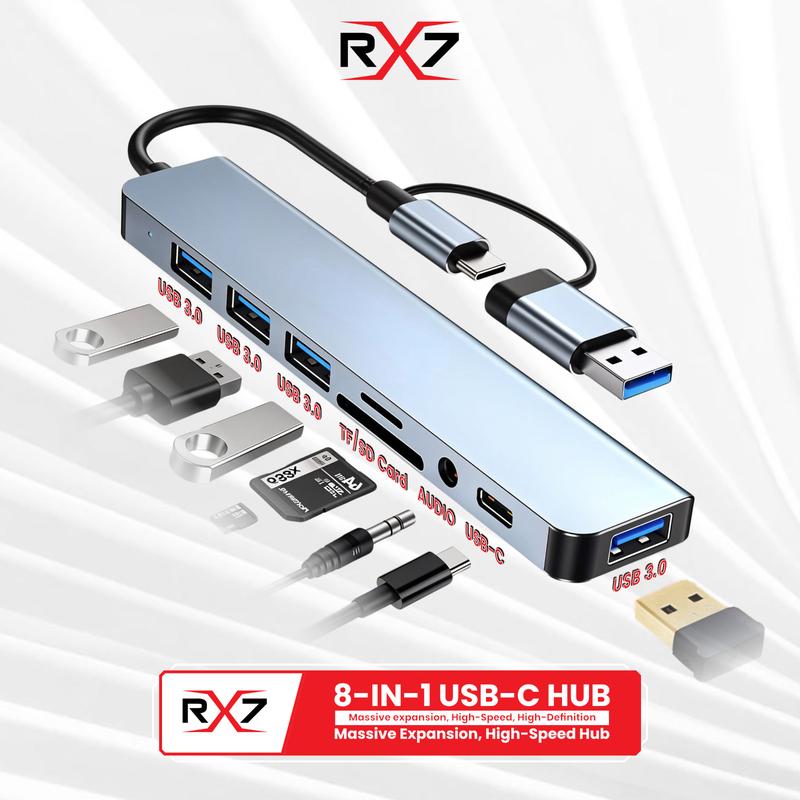 Usb Hub 3.0 8in1 Type C to Usb 4+Sd+TF Card Reader+3.5mm RX7 Resmi ...