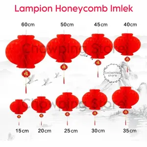 Lampion Gantung Plastik Bulat Honeycomb Merah Dekorasi Imlek / Sincia