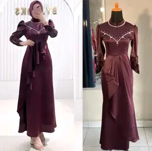 Kharisma Dress Satin Burgundy Polos Kondangan Bridesmaid Duyung Body Cone Gamis Lebaran 2025