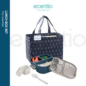 ecentio kotak makan 1.1L lunch box&tas bekal set anti bocor BPA free