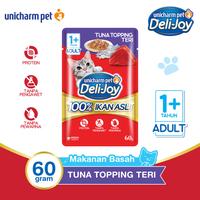 Gambar Deli-Joy Makanan Kucing Basah Pouch Adult Tuna Topping Teri 60g dari UNICHARM PET SHOP Kab. Tangerang 1 Tokopedia