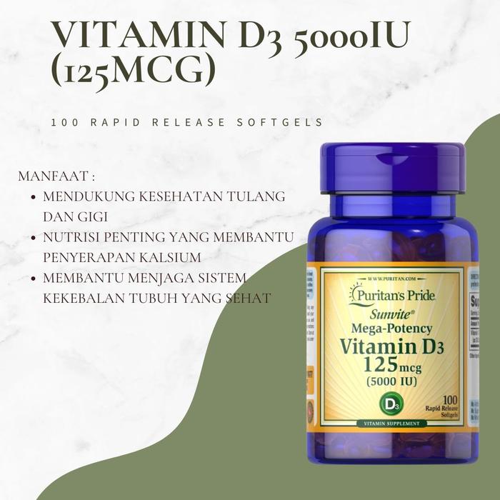 Gambar Puritans Pride Vitamin D3 5000 IU 125mcg MEGA-Potency 100 softgels dari vitaminshopku Kota Surabaya Tokopedia