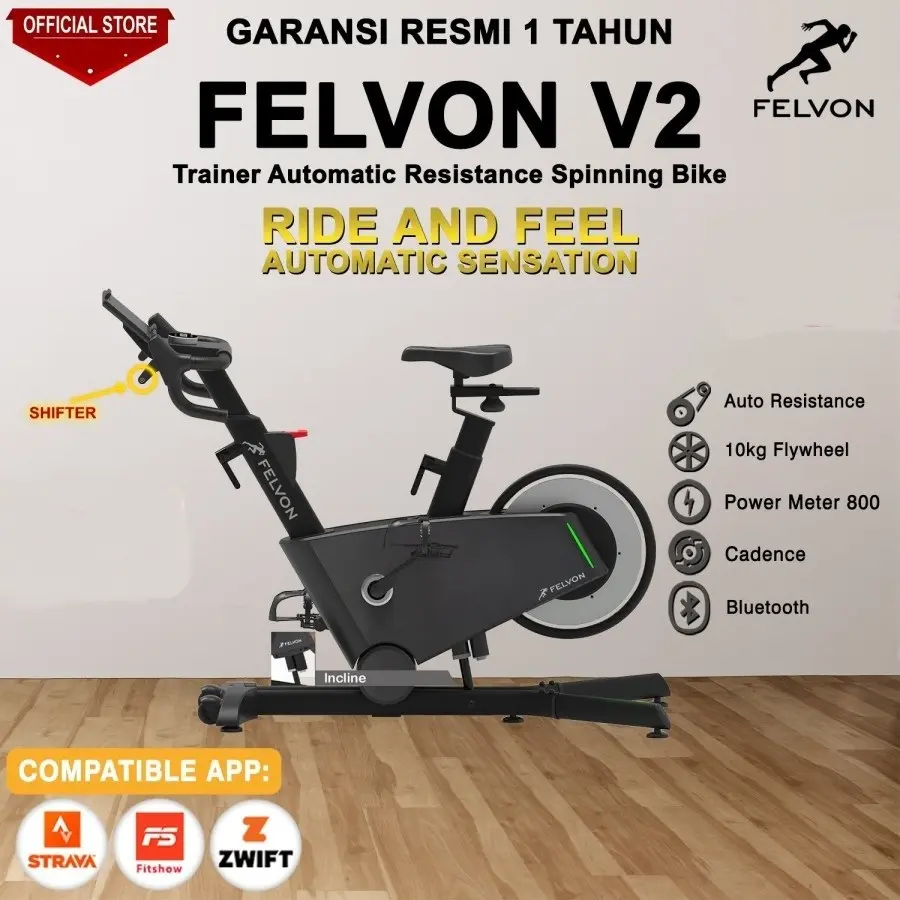 Felvon V2 Home Automatic Resistance Spinning Bike Sepeda Statis