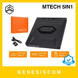 DVD External MTECH 5in1 USB 3.0 + Type C + SD Card Slim Portable CD Disk Drive Reader Writer RW Burner Player Optical PC Komputer Laptop Computer Windows Macbook