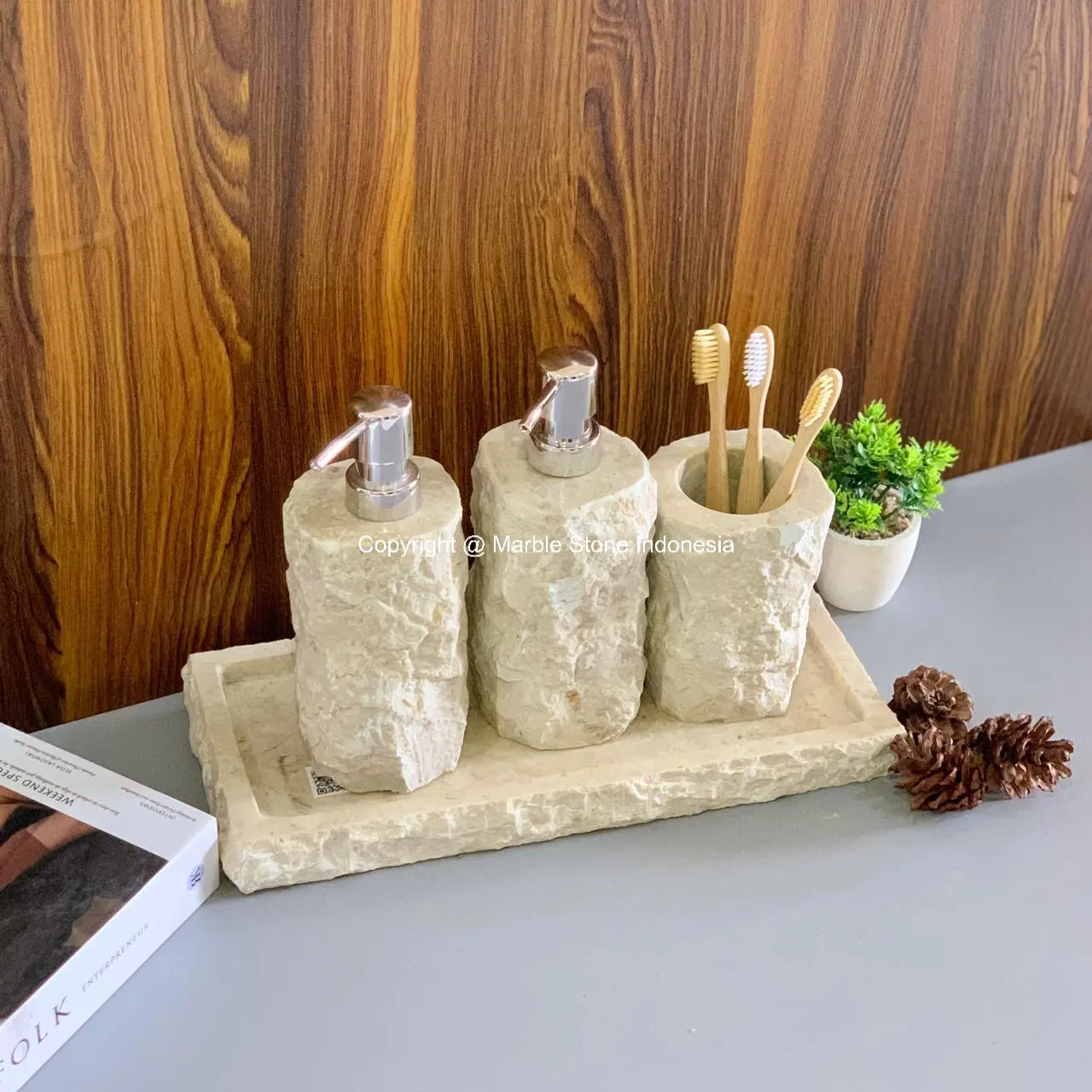 SET DISPENSER SOAP MARMER | BATHROOM SET MARBLE UNFINISHED | BATHSET MARMO UNFINISHED