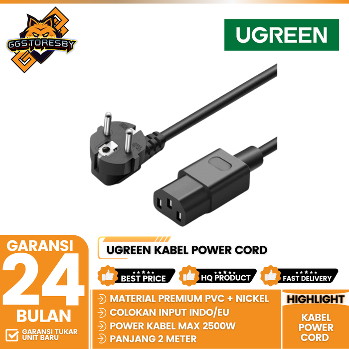 Gambar UGREEN KABEL POWER CORD CPU PC UPS EU 2 METER IEC C13 15364 dari GGSTORESBY Kota Surabaya Tokopedia