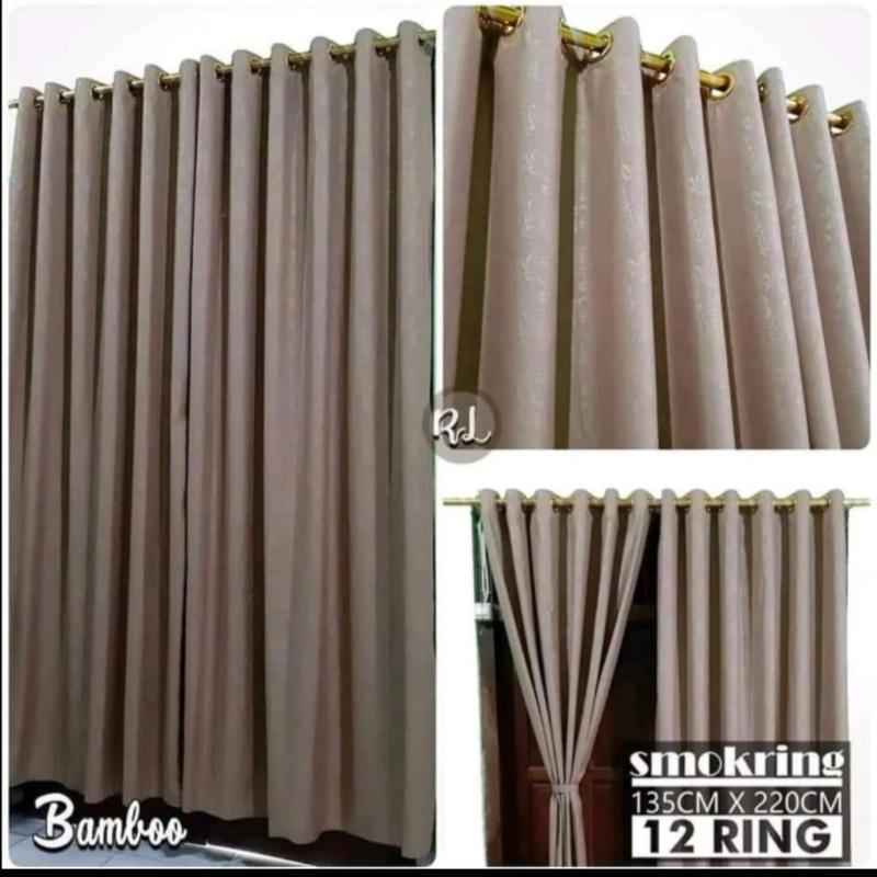 Gorden  Curtain jendela Pintu minimalis smokering Gold polos embos coklat tua murah Tali Merah 5