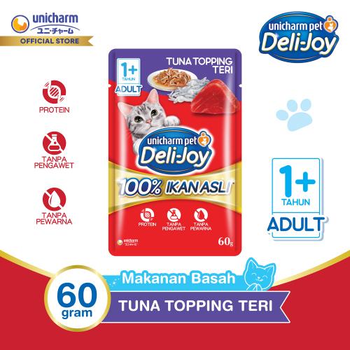 Gambar Deli-Joy Makanan Kucing Basah Pouch Adult Tuna Topping Teri 60g dari Unicharm Official Store Kab. Tangerang Tokopedia