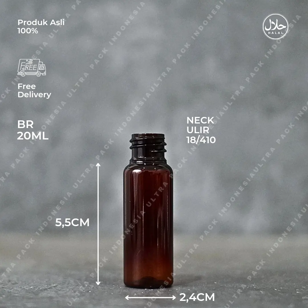 BOTOL PET BR 20ML AMBER NECK 18/410 [ BOTTLE ONLY ]