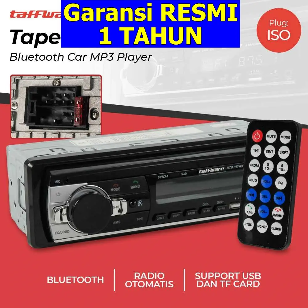 Single Din Bluetooth MP3 Tape Audio Head Unit MP3 USB Hitam Y3886