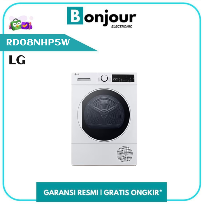 Gambar Mesin Pengering LG RD08NHP5W 8 Kg Dryer Front Loading LG RD08NHP5W [ORI] dari Bonjour Electronic Official Kota Depok Tokopedia
