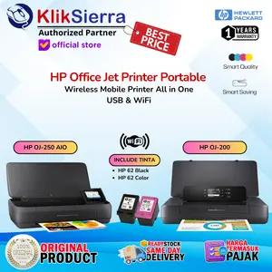 Printer HP OfficeJet 200 OJ200 CZ993A & OJ250 CZ992A Wireless WiFi ADF Portable Mobile Printer All-in-One - Garansi Resmi 1 Tahun Termasuk Tinta Original HP 62 Black & Color