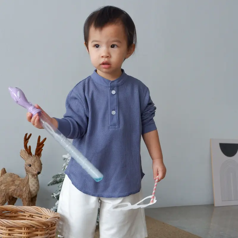 Isla Little Smith Waffle Henley Neck T-Shirt Long Sleeve - Pakaian Anak Lengan Panjang Unisex - For Kids - Baju Natal 7