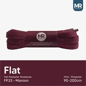 MR Shoelaces FP33 Merah Marun Tali Sepatu Pipih Flat 7mm 80cm 90cm 100cm 120cm 130cm 140cm 150cm 180cm 200cm Polyester