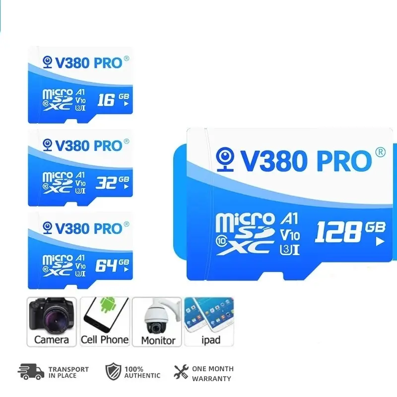 Kartu Memori Asli V380 128GB untuk Kamera CCTV 64GB 32GB Kartu SD Kelas 10 Kecepatan Tinggi Hingga 104MB/s