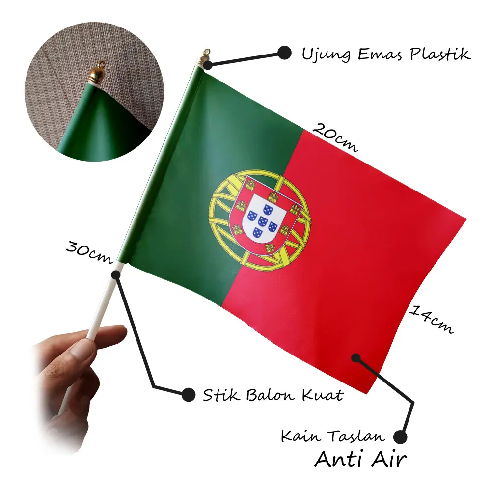 Bendera Tangan Mini Negara Portugal Kecil 14x20 cm - Aksesori Pawai & Festival - Kualitas Nazhifa Printing