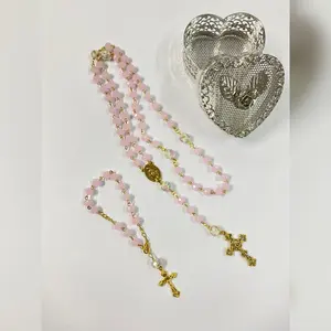 ROSARIO KATOLIK (kalung dan gelang) MANIK KRISTAL pink, free box cantik (selama persediaan masih ada)