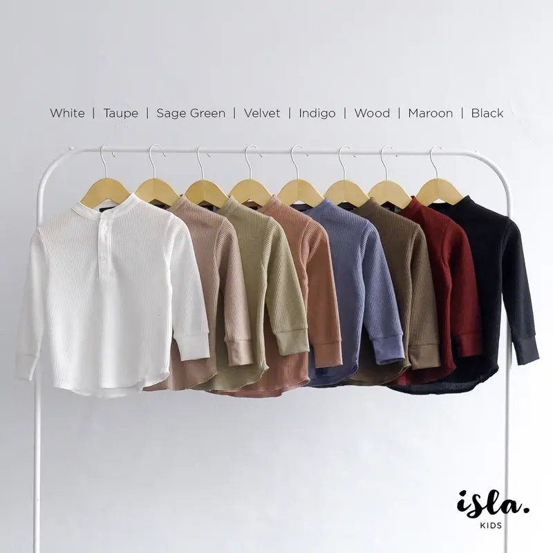 Isla Little Smith Waffle Henley Neck T-Shirt Long Sleeve - Pakaian Anak Lengan Panjang Unisex - For Kids - Baju Natal 1