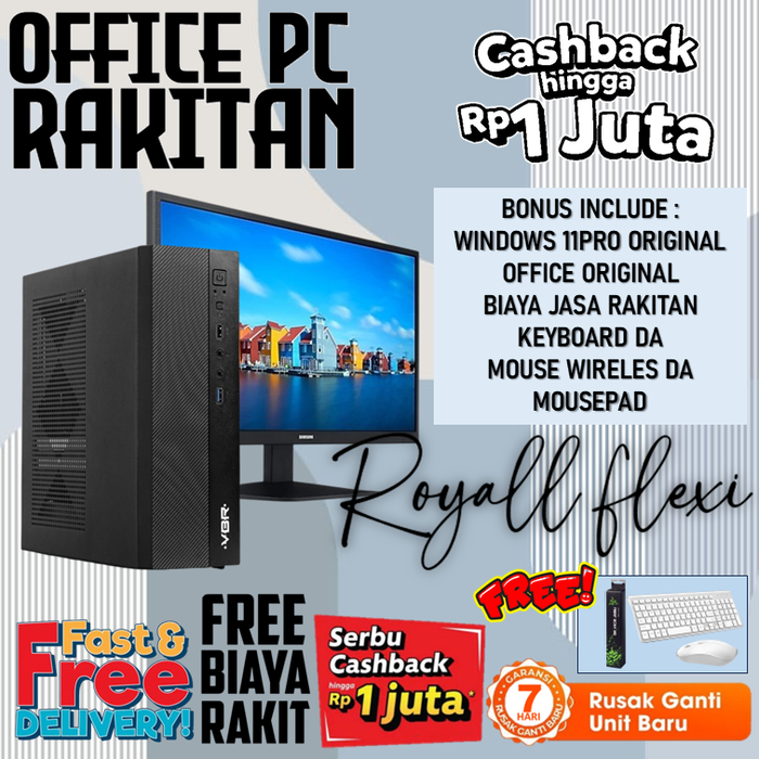 Gambar PC ROYALL FLEXI | INTEL I5-12400 - INTEL I3-12100 | UHD 730 | 8GB | SSD 500GB 250GB | W11PRO+OFFICE | RAKITAN MINI PC - KOMPUTER RAKITAN OFFICE KANTOR ADMIN - PC FULLSET READY - i3 gen12- 8/256, PC dari royalltech Kota Administrasi Jakarta Utara Tokopedia