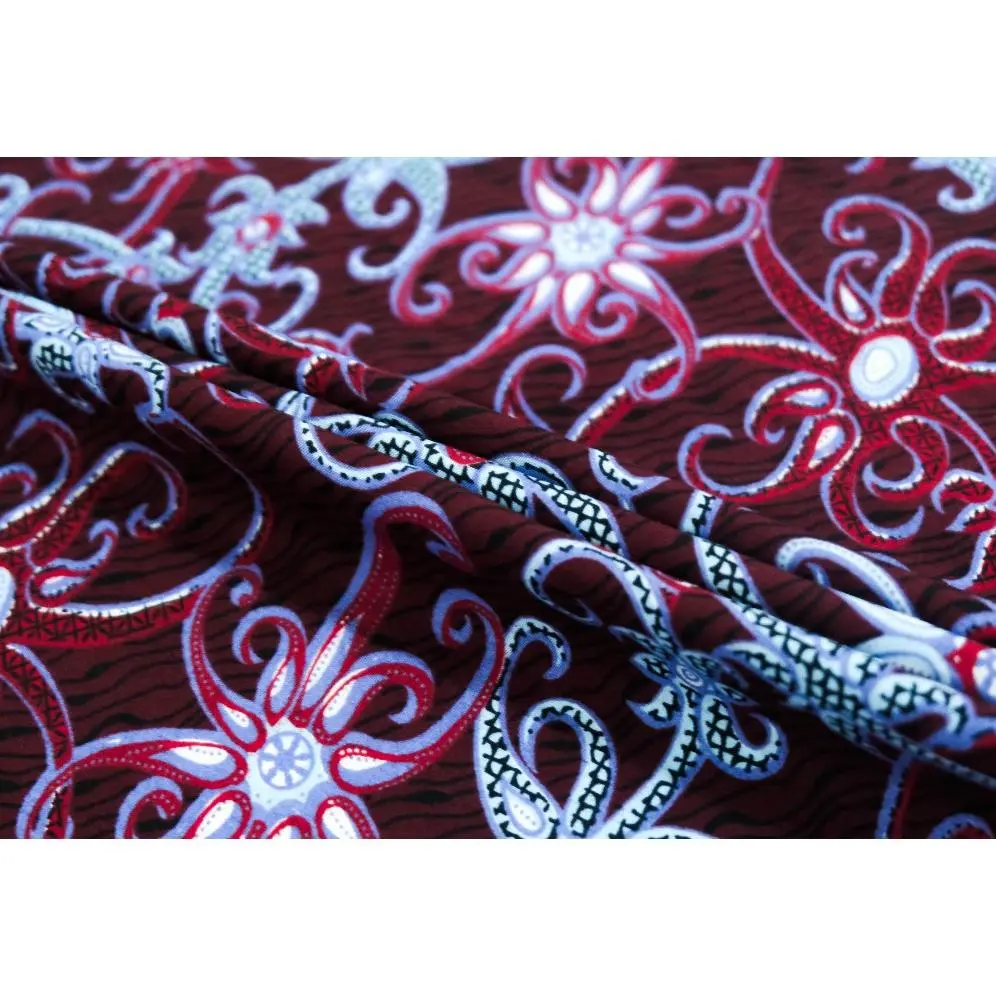 Kain Batik Meteran Premium Bahan 100% katun motif bunga kantil warna merah by Marva textile