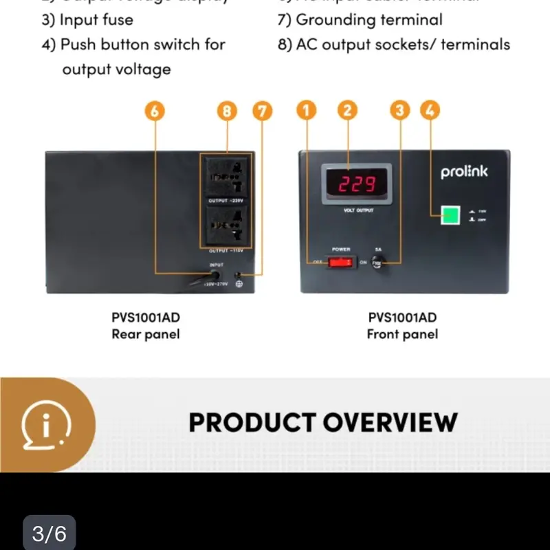 PROLINK PVS1001AD 1000VA 800W AVR Stabilizer Servo Motor Stabiliser Display Digital PVS1001 1