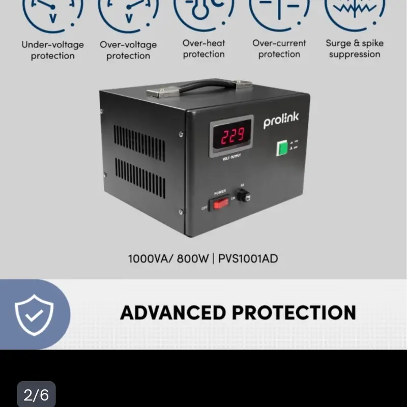 PROLINK PVS1001AD 1000VA 800W AVR Stabilizer Servo Motor Stabiliser Display Digital PVS1001 3