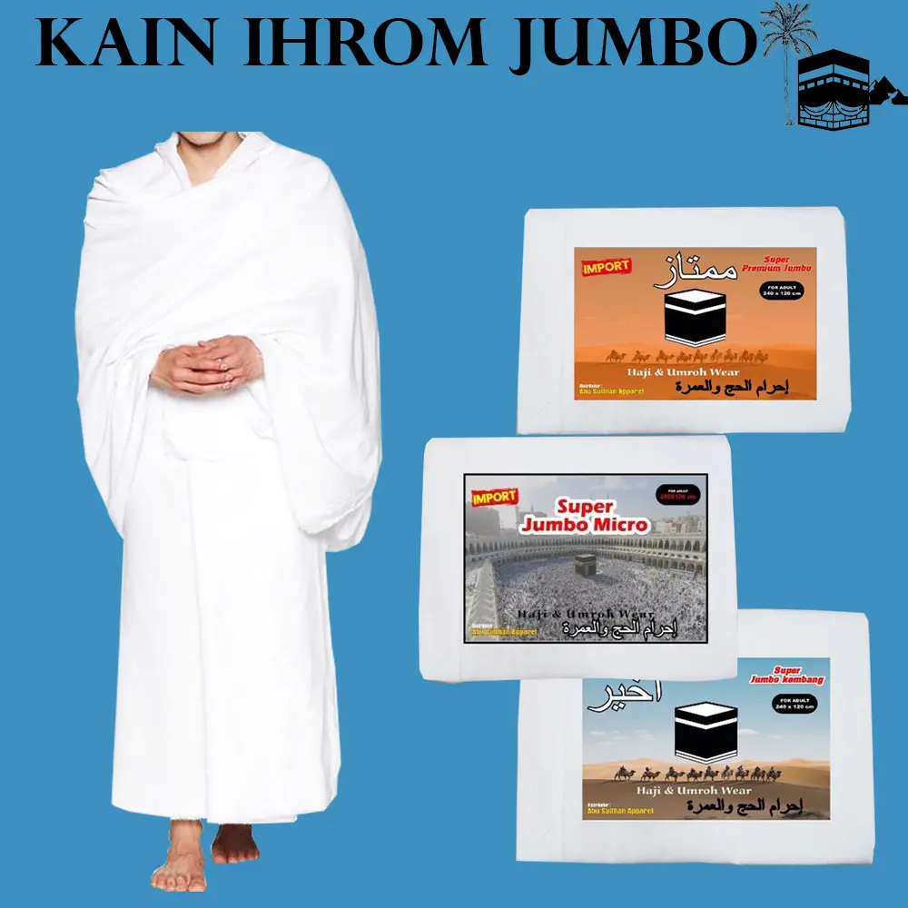 Kain Ihram JUMBO Pria Premium Haji Umroh Ihrom Bahan Tebal Lembut Tidak Tembus Nyaman Dipakai Katun Micro Putih Panjang 240cm x 120cm