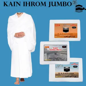 Kain Ihram JUMBO Pria Premium Haji Umroh Bahan Tebal Lembut Tidak Tembus Nyaman Dipakai Katun Micro Putih Panjang 240cm x 120cm