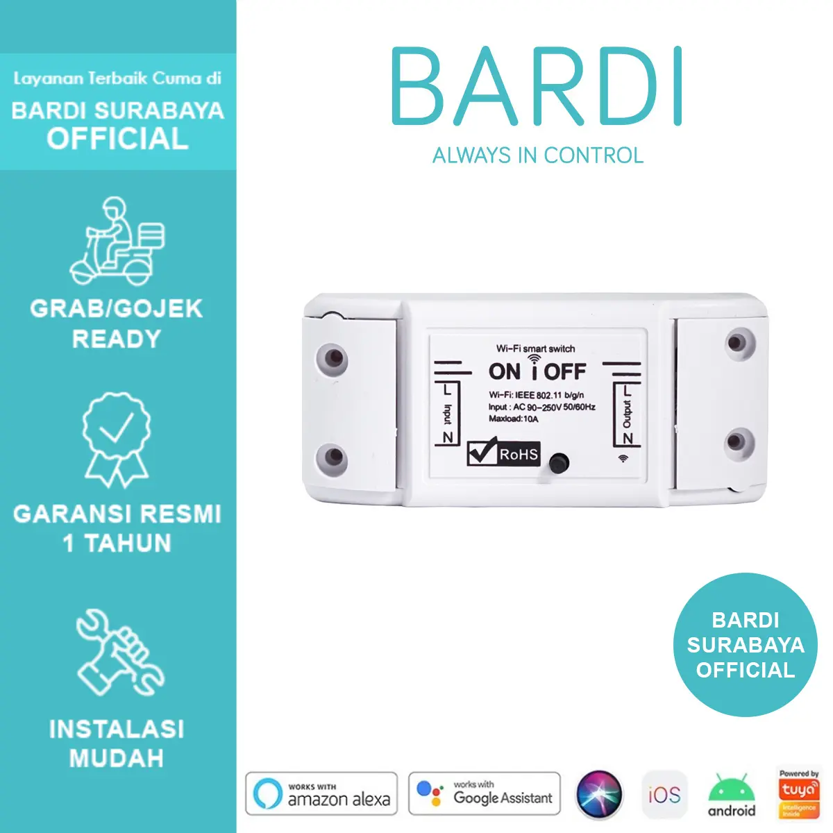 BARDI Smart Breaker On Off Switch Wifi Wireless IoT Home Automation