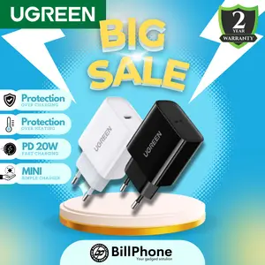 Kepala Charger iPhone 16 15 14 13 12 11 Pro Max Plus UGREEN 20W Adaptor Type C Fast Charging