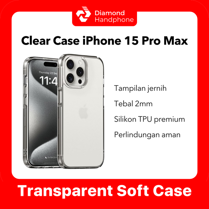Gambar Case iPhone 15 Pro Max Transparent Bening Anti Kuning Airbag TPU Silikon dari Diamond Handphone Bali Kota Denpasar Tokopedia