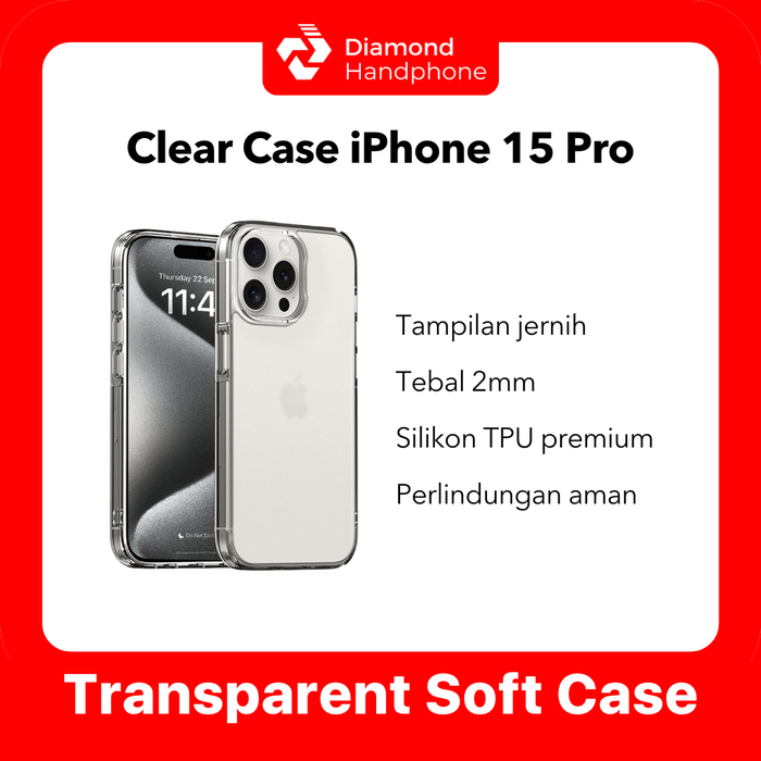 Gambar Case iPhone 15 Pro Transparent Bening Anti Kuning Airbag TPU Silikon dari Diamond Handphone Bali Kota Denpasar Tokopedia