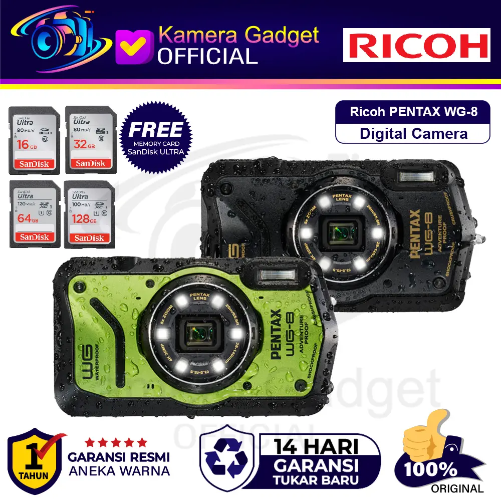 Ricoh PENTAX WG-8 Digital Camera WG8 Waterproof Underwater Camera Original Resmi