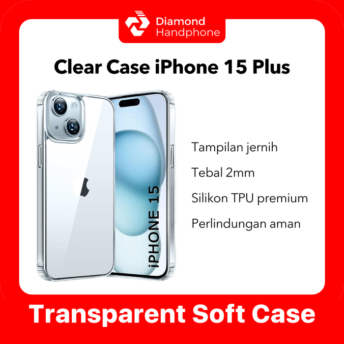 Gambar Case iPhone 15 Plus iPhone 15+ Transparent Bening Anti Kuning Airbag TPU Silikon dari Diamond Handphone Bali Kota Denpasar Tokopedia