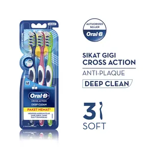 Oral-B Sikat Gigi Cross Action Deep Clean Anti Plak 3s