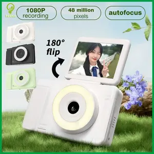Kamera Digital Layar Selfie 48MP 16X Zoom Kamera Flip-up Pemutar Musik MP3 Lampu Pengisi Cahaya Lembut Tiga Warna
