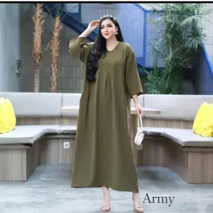 Zea Long Dress Crinkle Airflow Premium Lengan 3/4 Busui Friendly