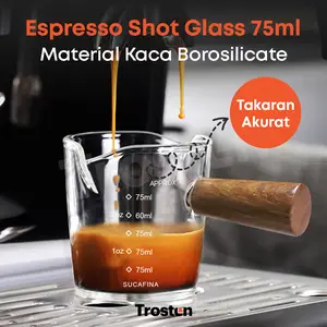 Espresso Shot Glass 75ml Wooden Handle - Gelas Takar Kopi 2,5 Oz