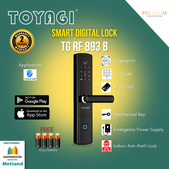 Gambar TOYAGI PREMIUM Smart Digital Lock/ Kunci Pintar TG RF 893 B - Hitam, 0 dari TOYAGI Kota Administrasi Jakarta Barat Tokopedia