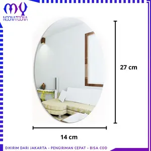 Stiker Cermin Tempel Kaca Dinding Oval Anti Pecah 27 X 14.5 CM Acrylic