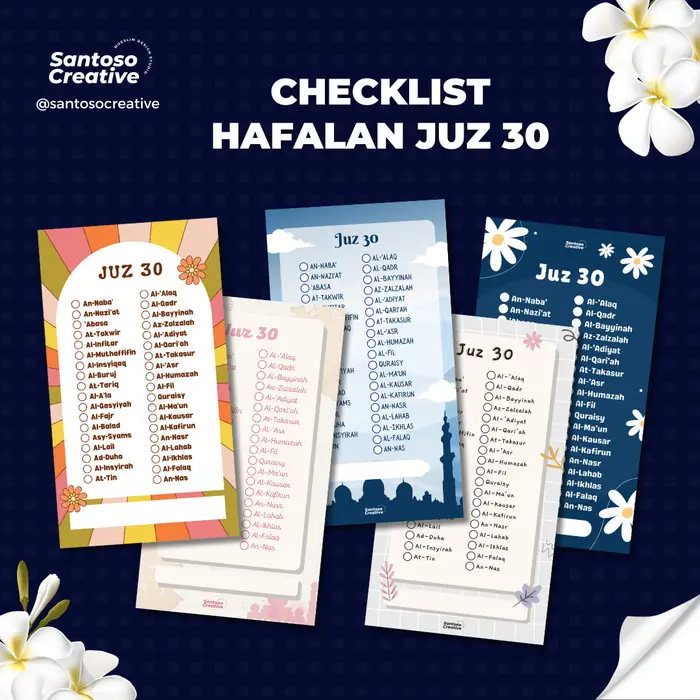 [Santoso Creative] CH30 Checklist Hafalan Juz 30 AP - Daftar Surat Al Qur'an Juz 30, List Hafalan 0