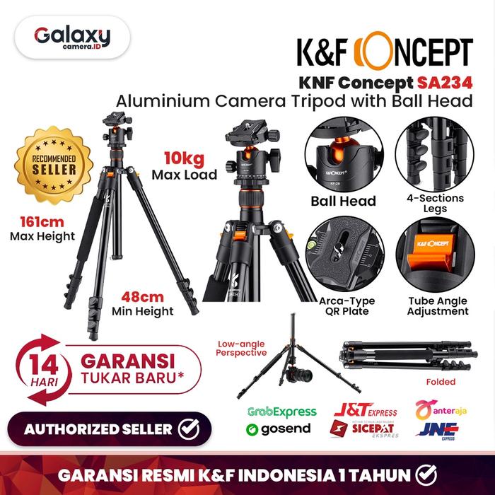 Gambar K&F Concept SA234 DSLR Aluminum Camera Tripod with Ball Head KNF Resmi dari Galaxy Camera Kota Tangerang Tokopedia