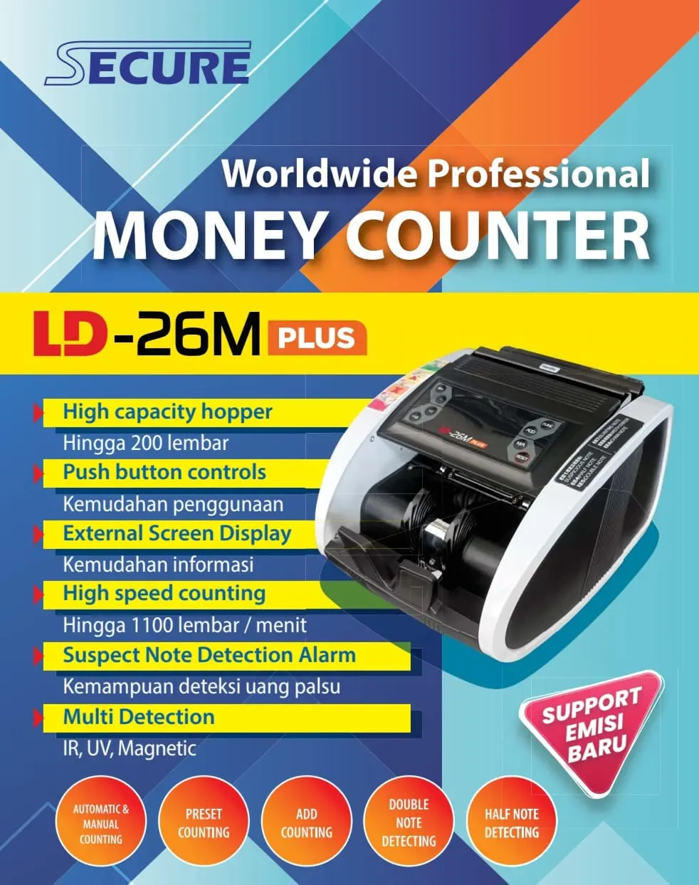 Mesin Hitung Uang - Secure LD-26M PLUS EMISI UANG BARU (GARANSI RESMI)