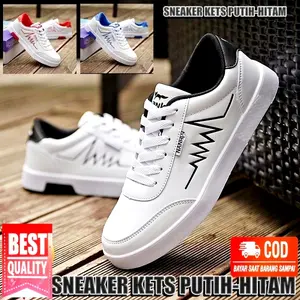 SEPATU PRIA TERBARU HITAM PUTIH SNEAKERS CASUAL KETS PRIA COWOK KEREN