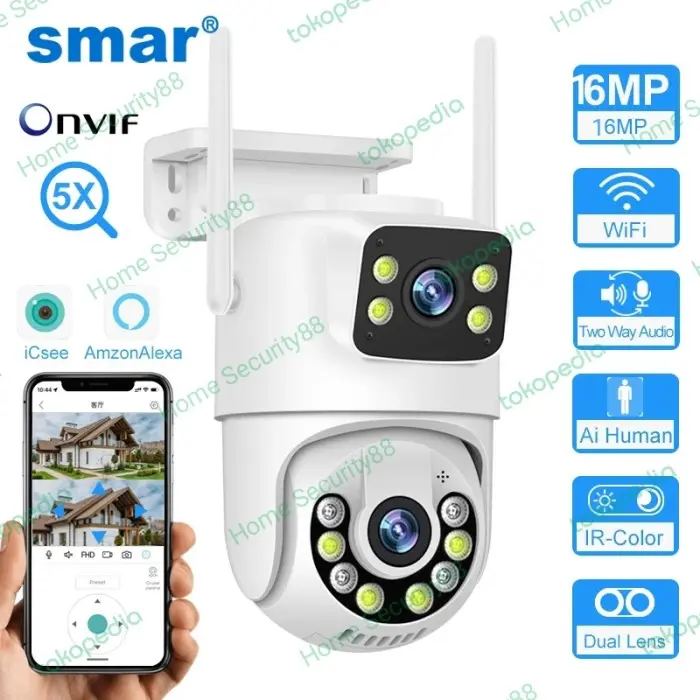 New Ip Camera Double Lensa App Icsee 16MP Ptz Speed Dome Cctv Wireless 0