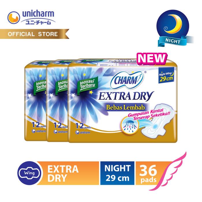 Gambar Charm Extra Dry Slim Night Wing 29cm 12 Pcs 3 Packs dari Unicharm Official Store Kab. Tangerang Tokopedia
